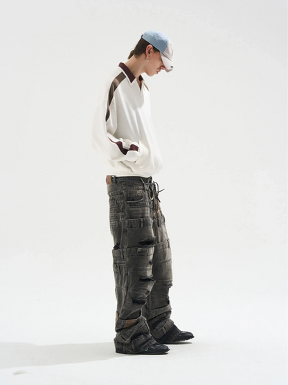 Contrast Polo Panel Sweatshirt