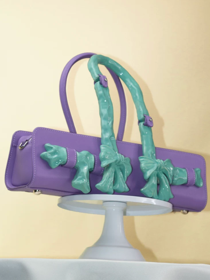 Glossy Bow Handle Handbag