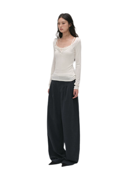 Lace Trim Fitted Top