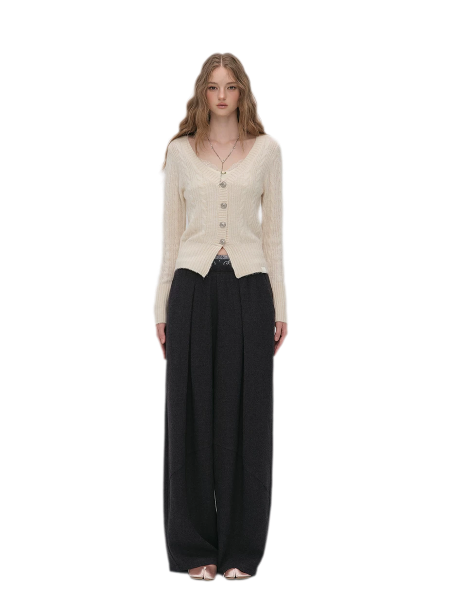 Brushed Cable-Knit Fitted Cardigan