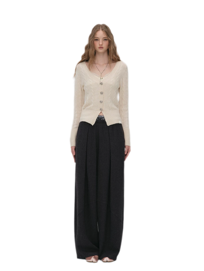 Brushed Cable-Knit Fitted Cardigan