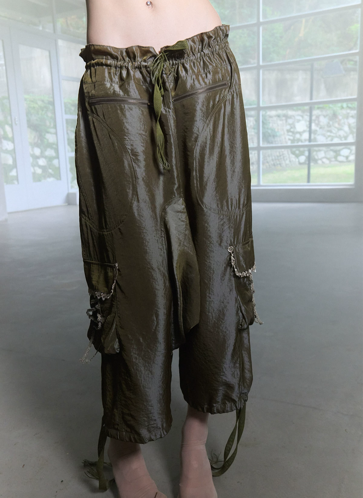 Silk-Blend Cropped Cargo Pants