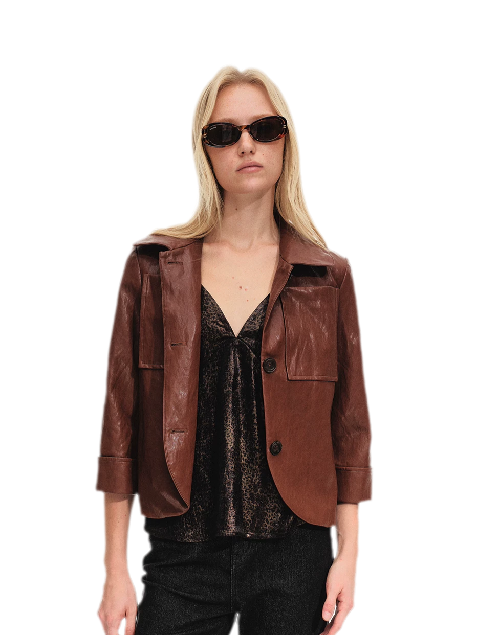 Textured Cropped Leather Jacket
