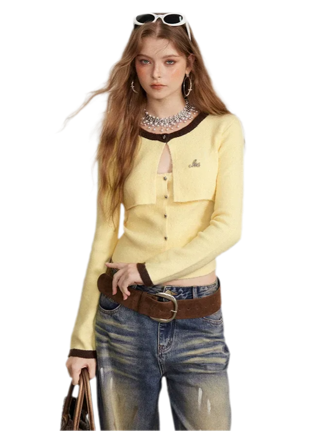 Contrast Panel Cropped Knit Sweater