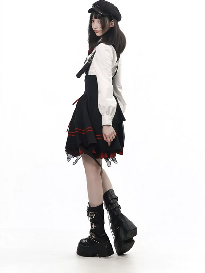Gothic Puff-Sleeve Blouse Dress