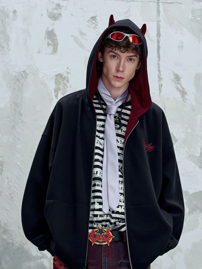 Oversized Devil Hooded Zip Jacket
