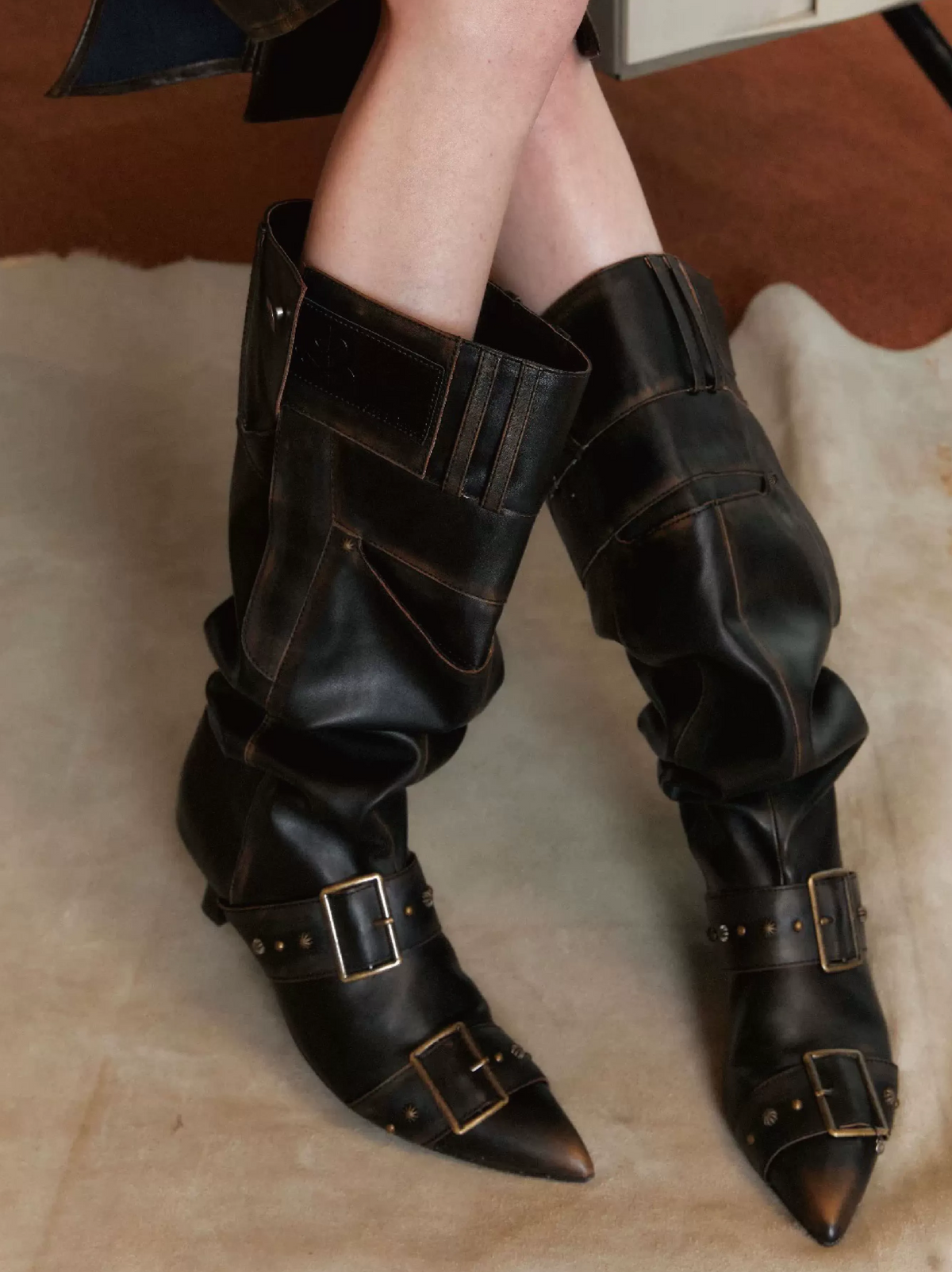 Gebürstete Slouchy-Kniehohe Stiefel