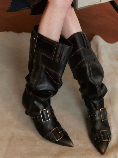 Gebürstete Slouchy-Kniehohe Stiefel