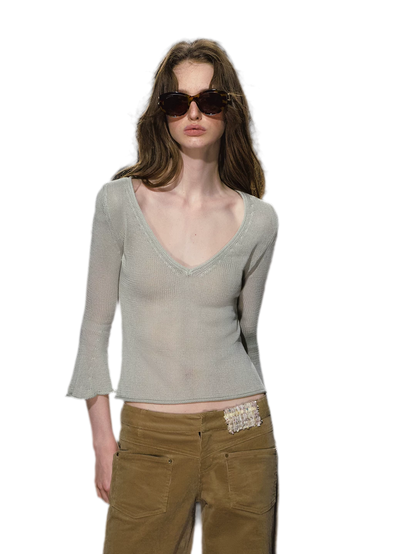 Sheer Bell Sleeve Knit Top