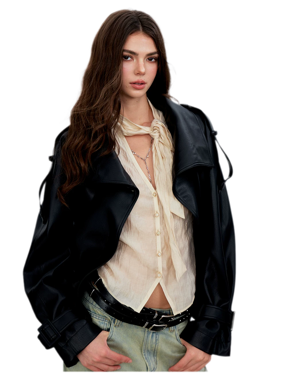 Matte Oversized Faux-Leather Jacket