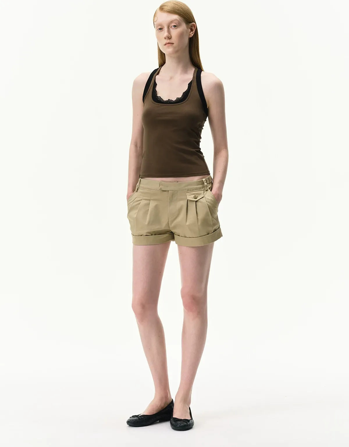 Pleated Twill Shorts