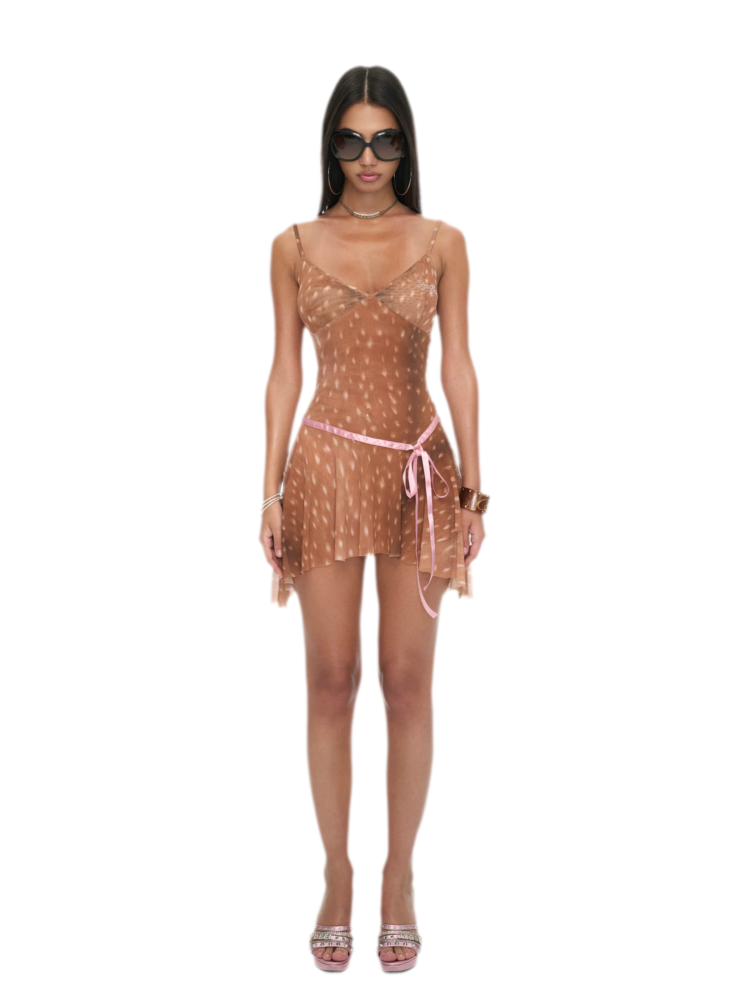 Deer Print Sheer Ribbon Dress