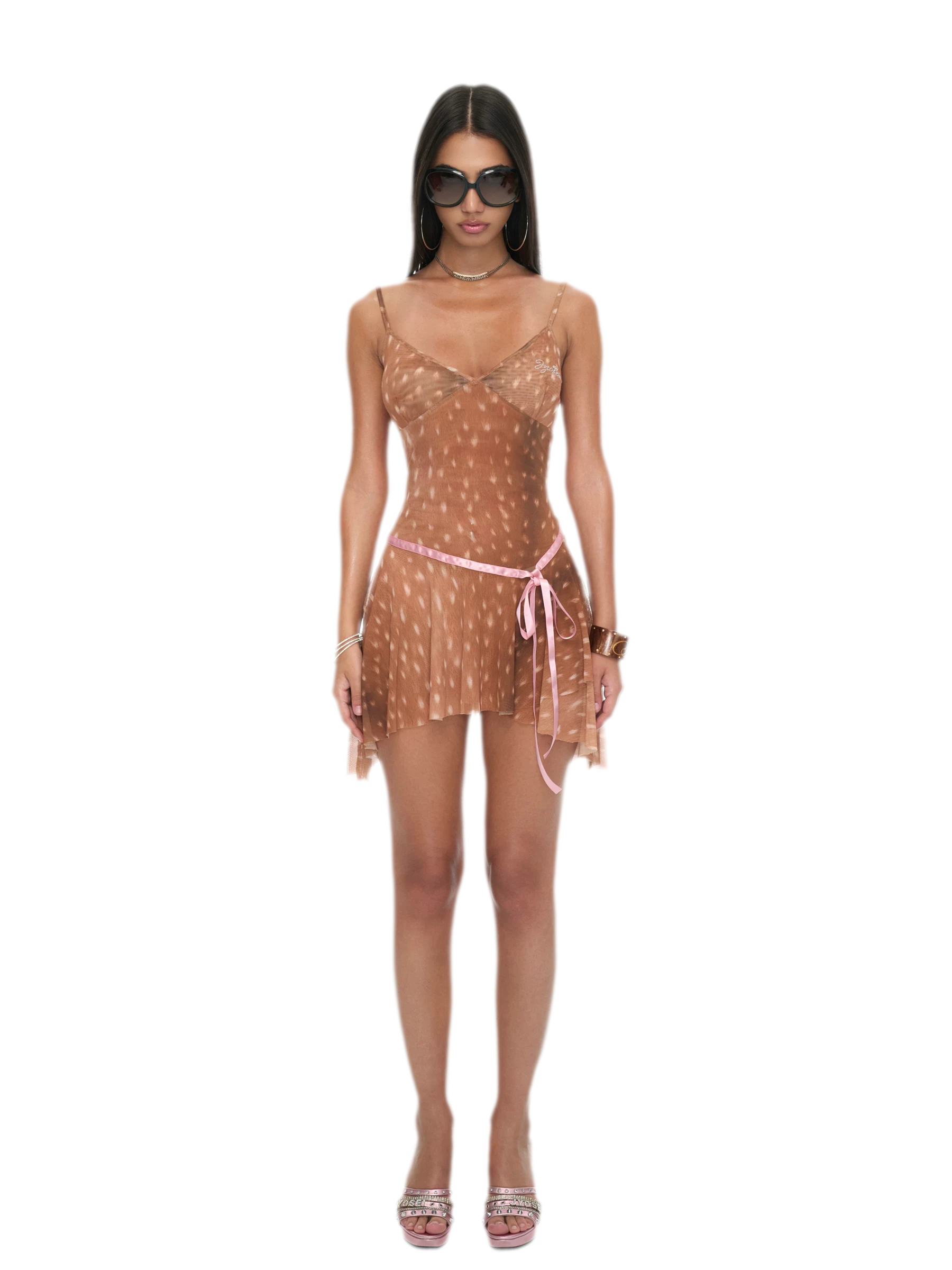 Deer Print Sheer Ribbon Dress