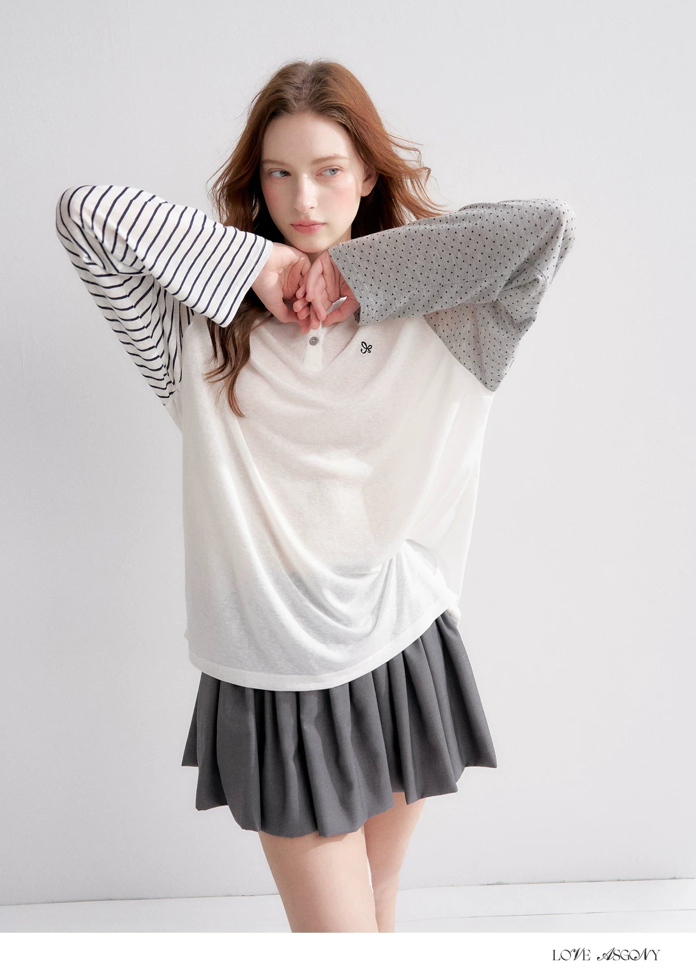 Striped Polka Dot Raglan Sleeve Long Sleeve Pullover
