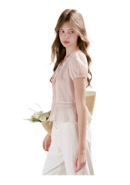 Pleated Lace Trim Shirt