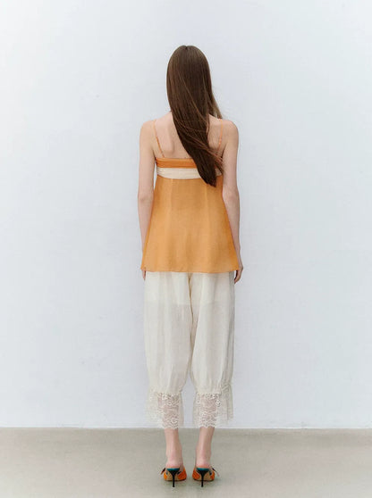 Color Catcher Irregular Contrast Pleated Chiffon Camisole