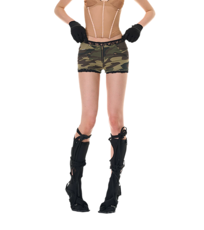 Camouflage Lace Trim Shorts