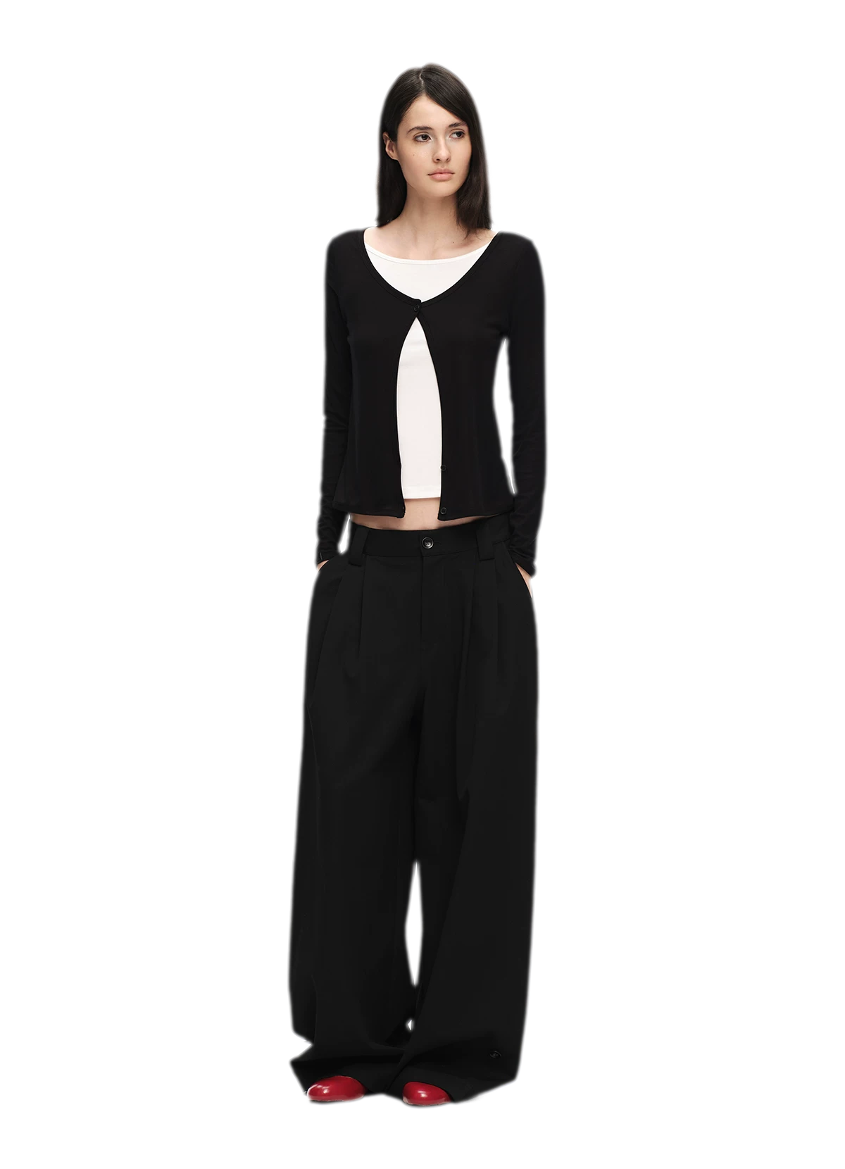 Double Pleat Wide-Leg Suit Pants