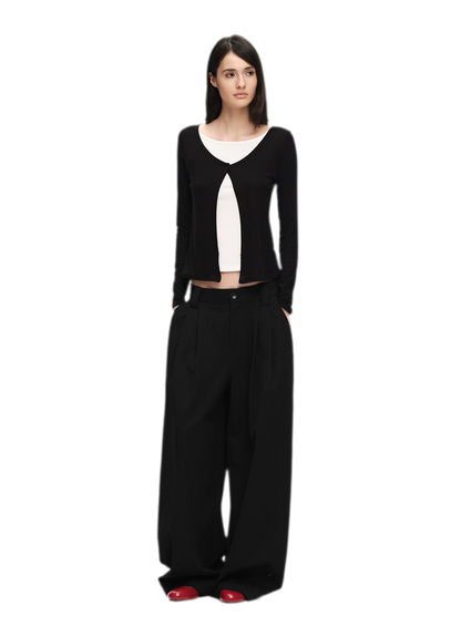 Double Pleat Wide-Leg Suit Pants