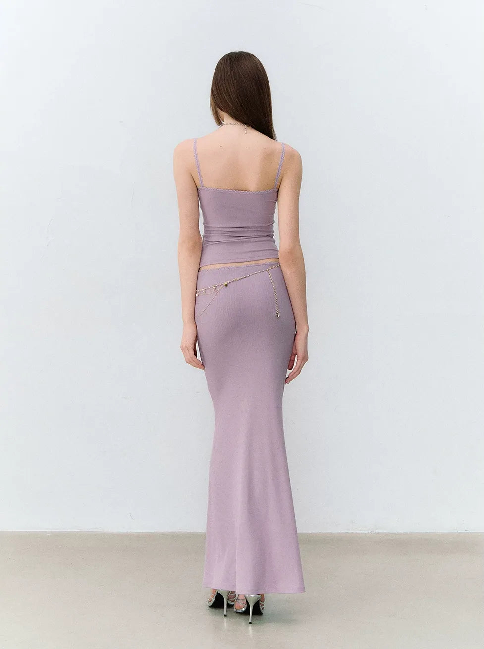 X-line Lace Trim Camisole, Pullover &amp; Mermaid Skirt