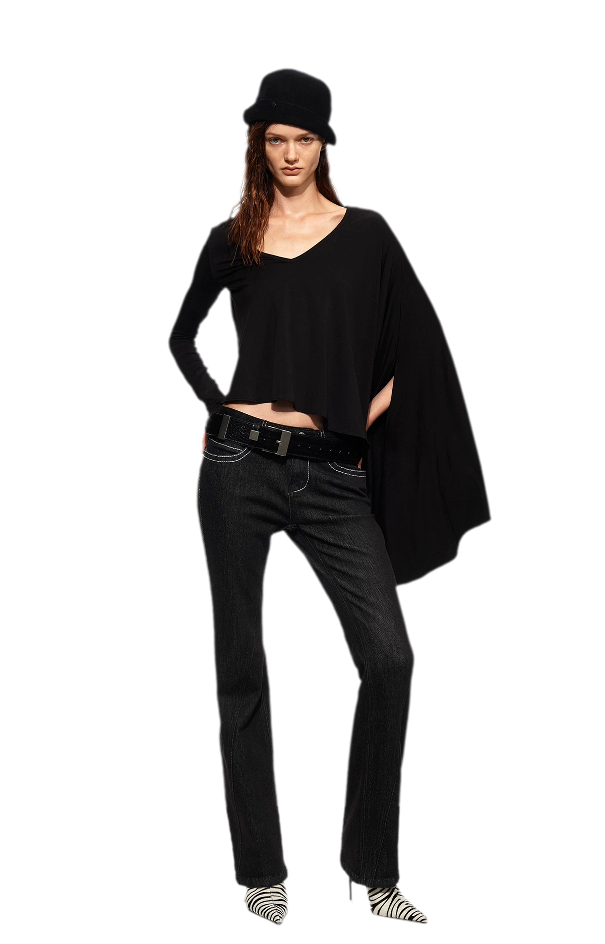 Tencel Geometric Panel Straight-Leg Jeans
