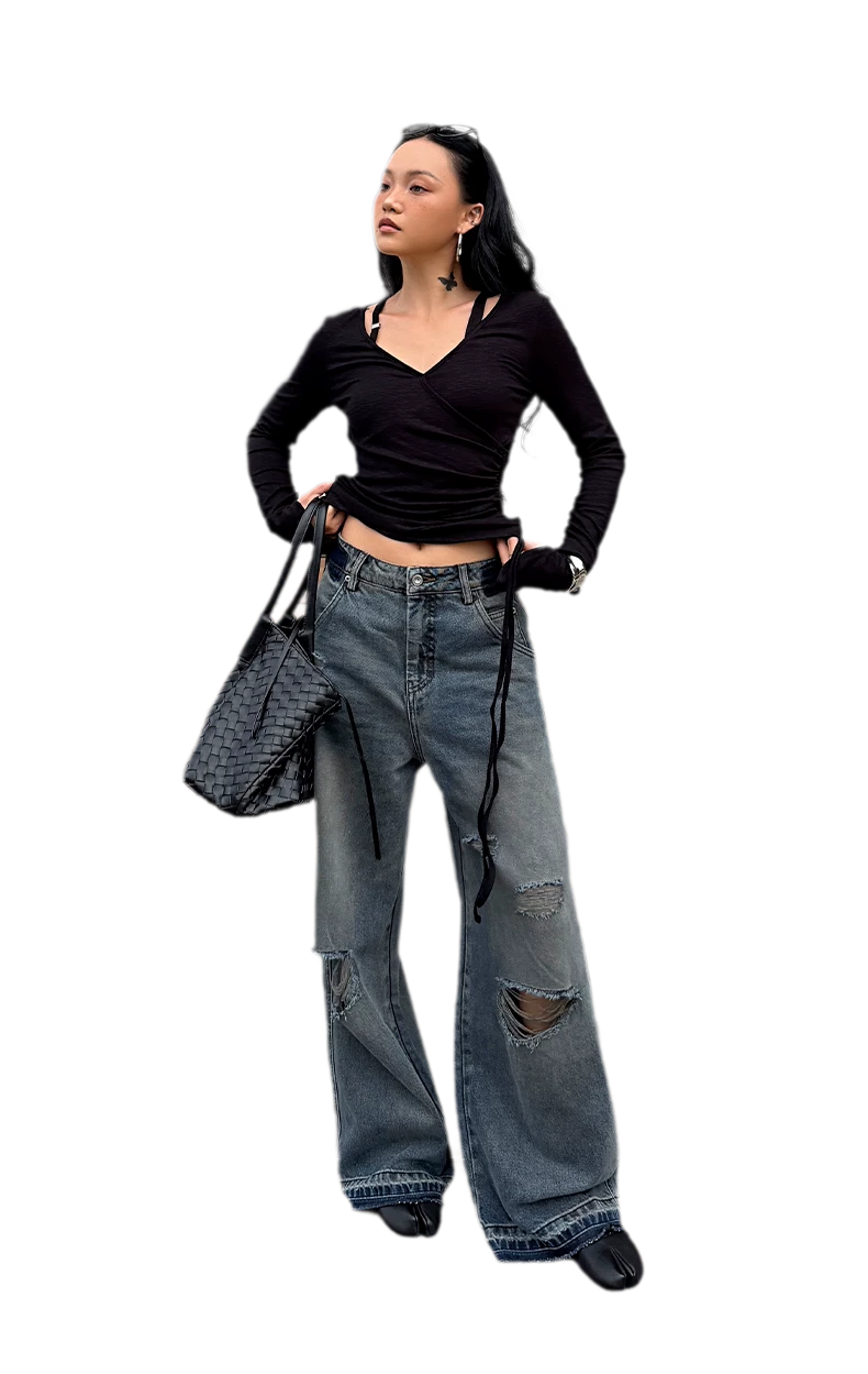 Textured Ruched Slim Long-Sleeve Top