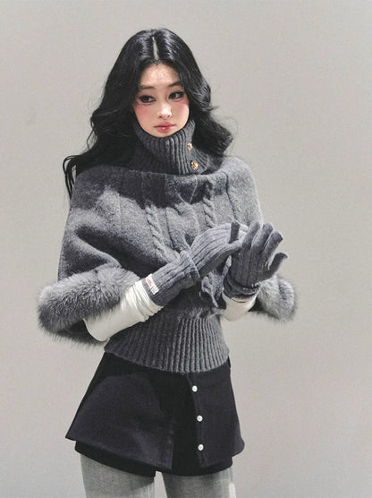 モヘアケーブル編みタートルネックセーター