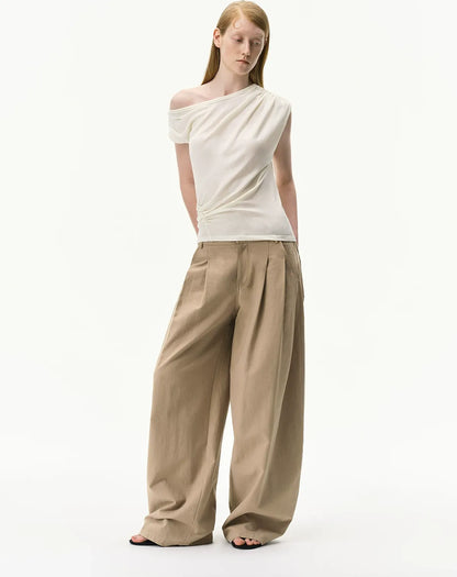 Curved Linen-Blend Pants