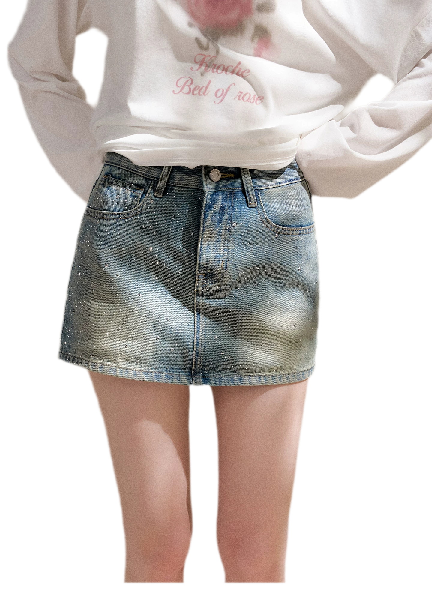 Rhinestone A-Line Denim Skirt