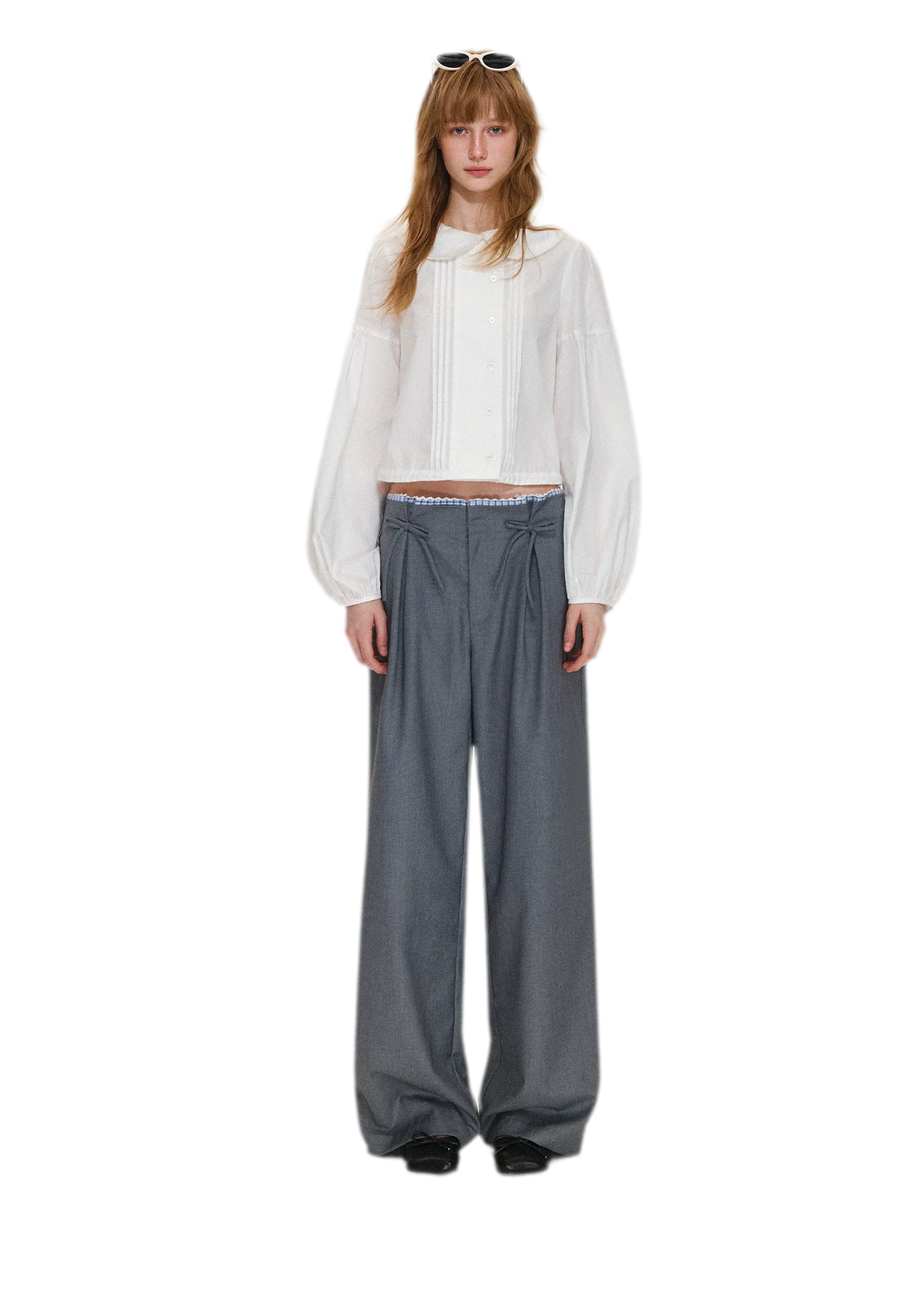 Plaid Lace Waistband Straight Pants