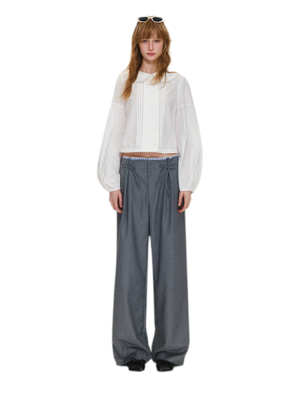 Plaid Lace Waistband Straight Pants