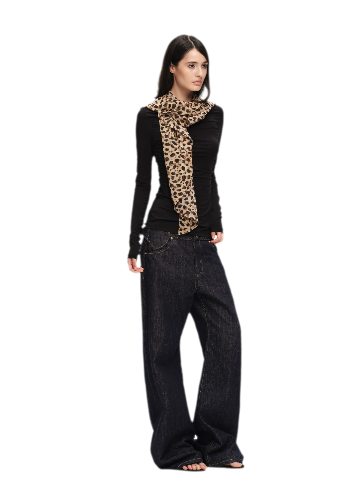 Modal Ruched Fitted Long-Sleeve T-Shirt
