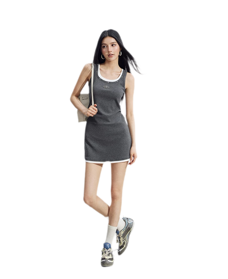 Contrast U-Neck Dress