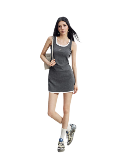 Contrast U-Neck Dress