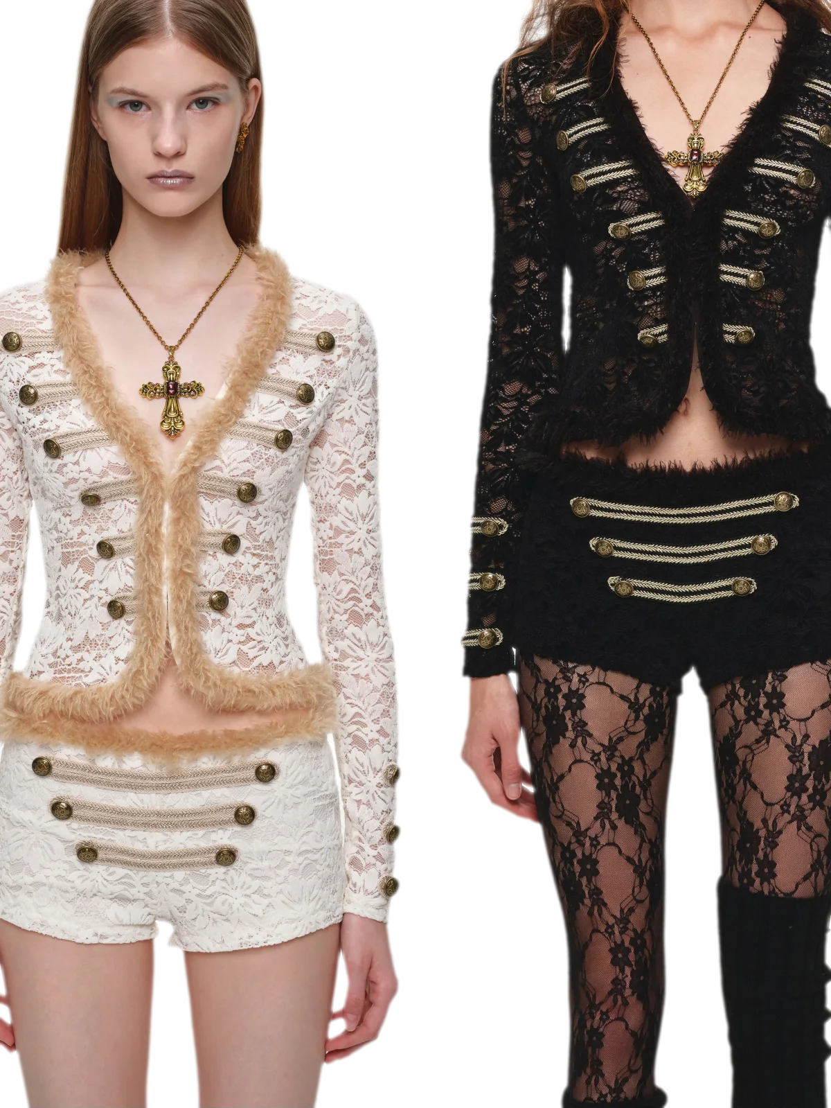 Set di cardigan e shorts con profili metallici