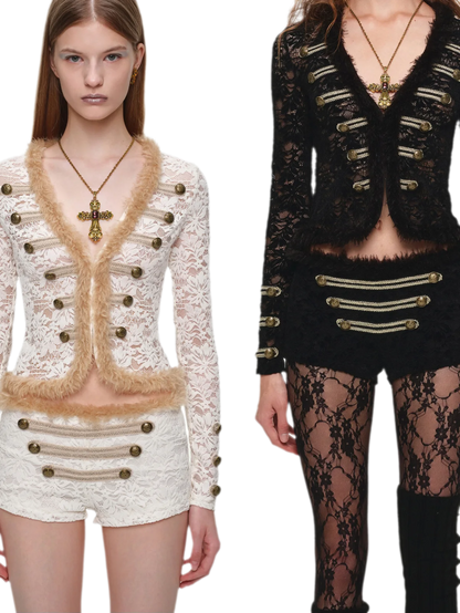 Set di cardigan e shorts con profili metallici