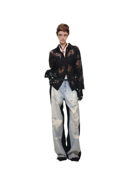 Lace Oversized Tie Shirt