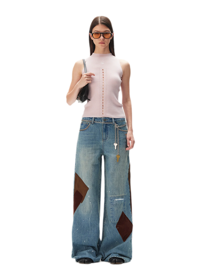 Washed Patchwork Jeans