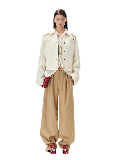 Matte Pleated Wide-Leg Trousers