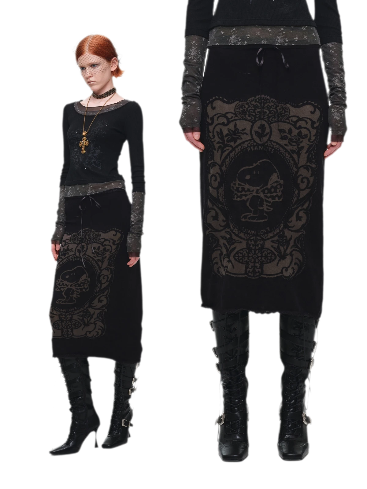 Burnout Graphic Midi Knit Skirt