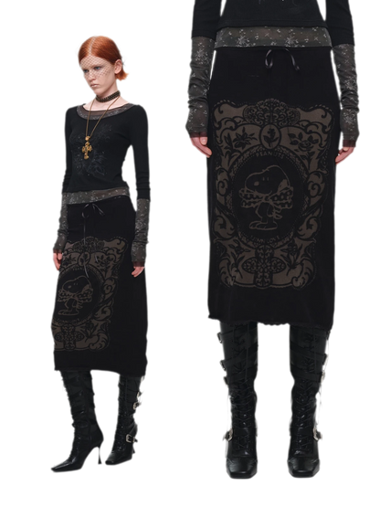 Burnout Graphic Midi Knit Skirt