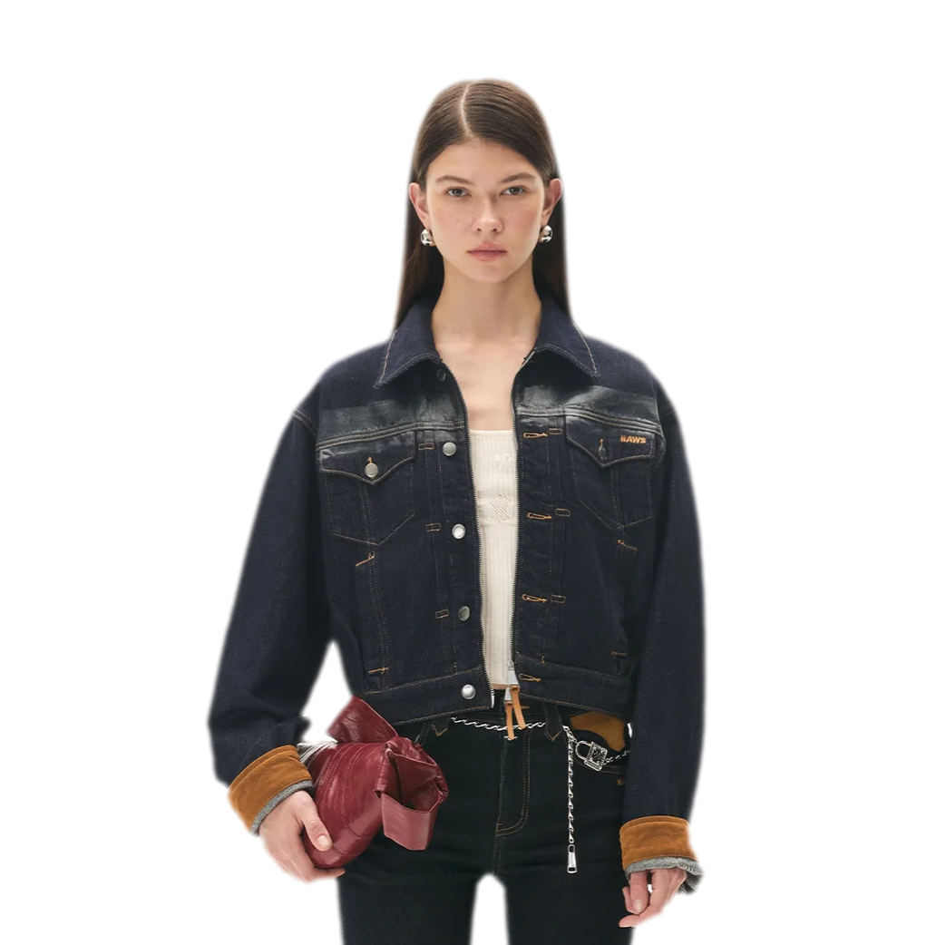 Suede-Patch Coated Denim Jacket
