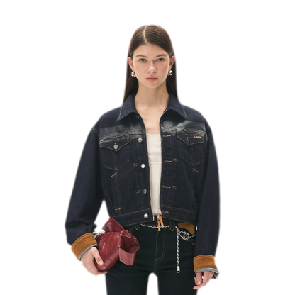 Suede-Patch Coated Denim Jacket