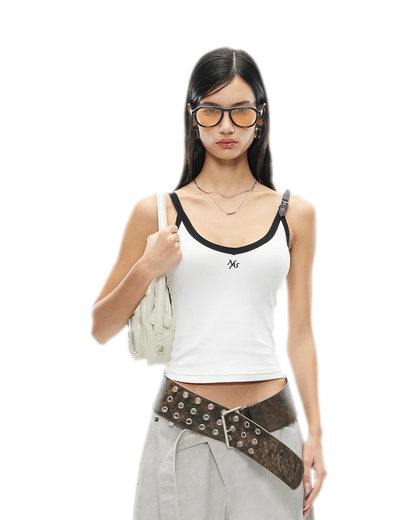Monochrome Adjustable Leather Belt Tank Top