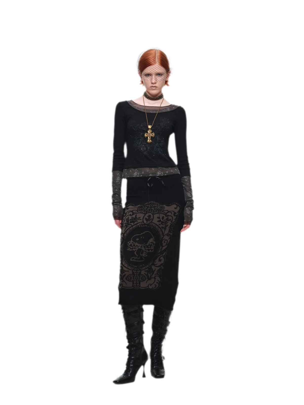 Burnout Graphic Midi Knit Skirt