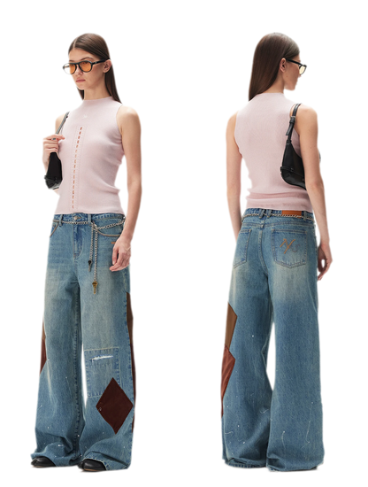 Washed Patchwork Jeans