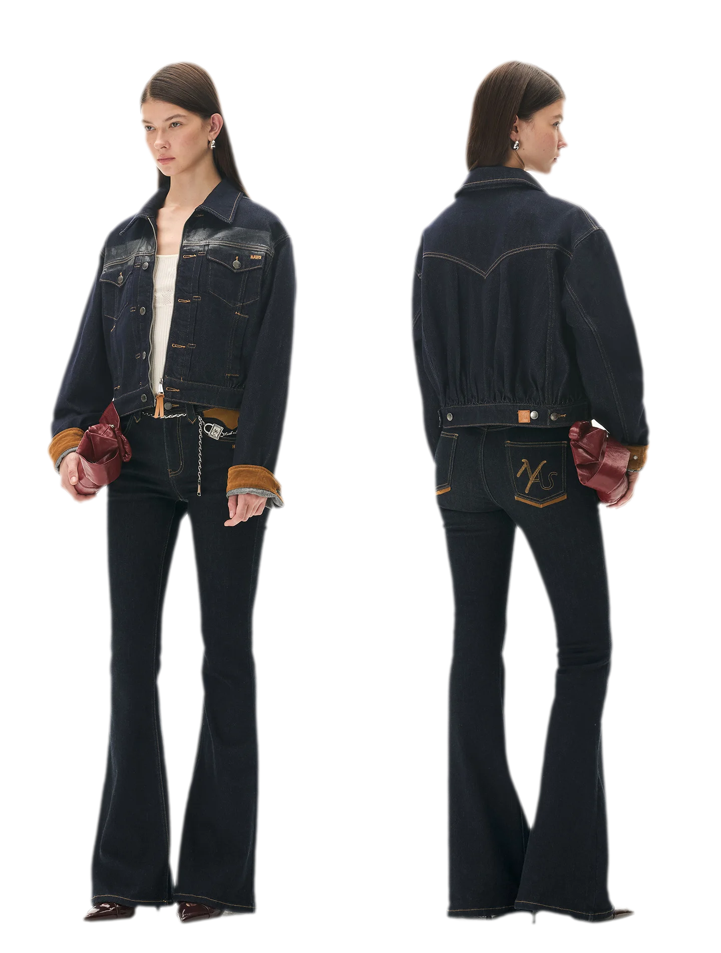 Suede-Patch Coated Denim Jacket