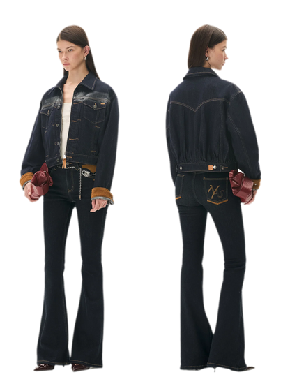 Suede-Patch Coated Denim Jacket