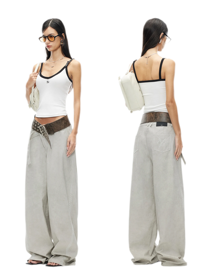Monochrome Adjustable Leather Belt Tank Top