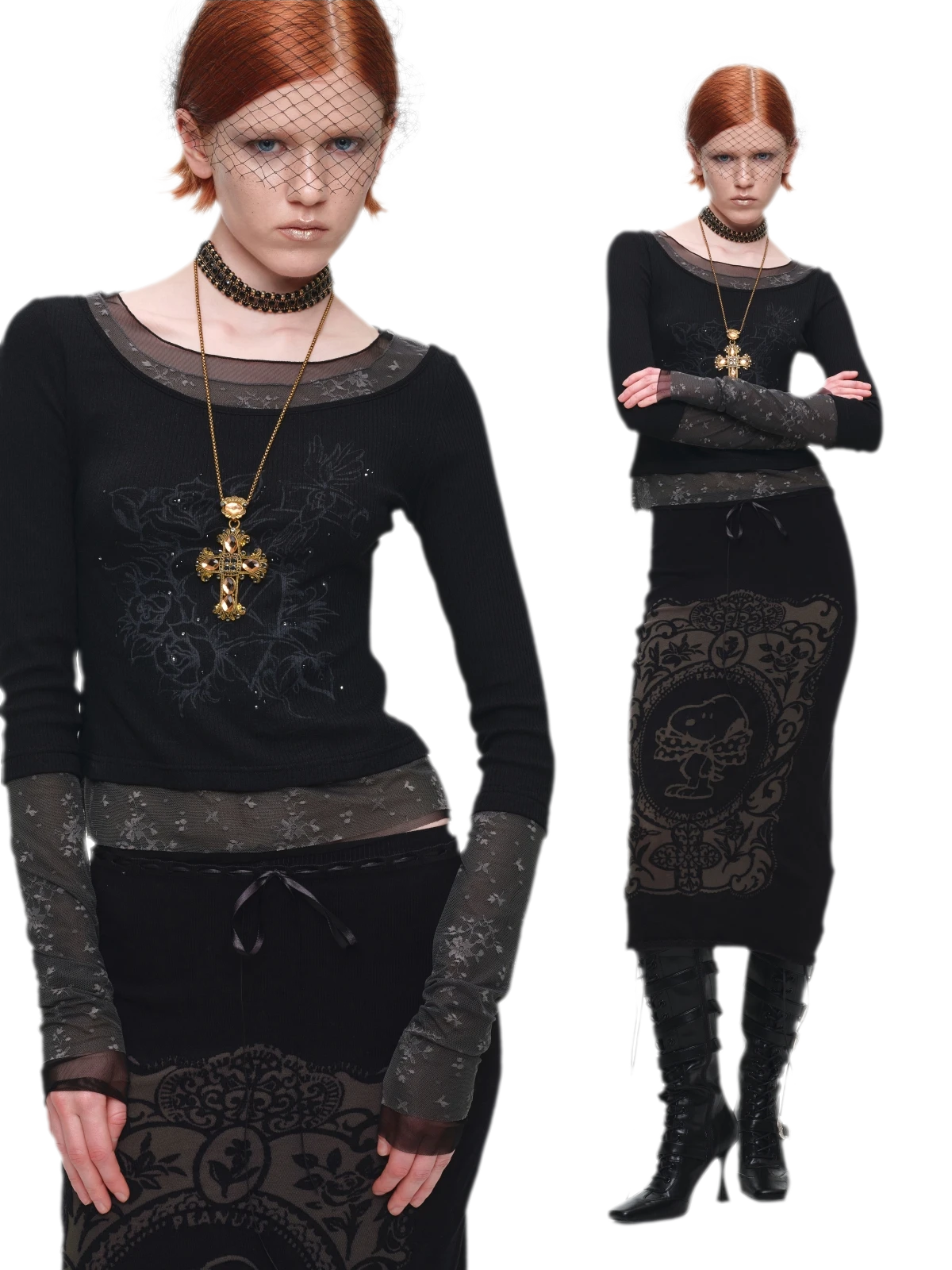 Burnout Graphic Midi Knit Skirt